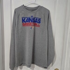 Kansas Basketball KU Adidas  Long Sleeve Gray Shirt Sz Lg Chest 44 Length 29